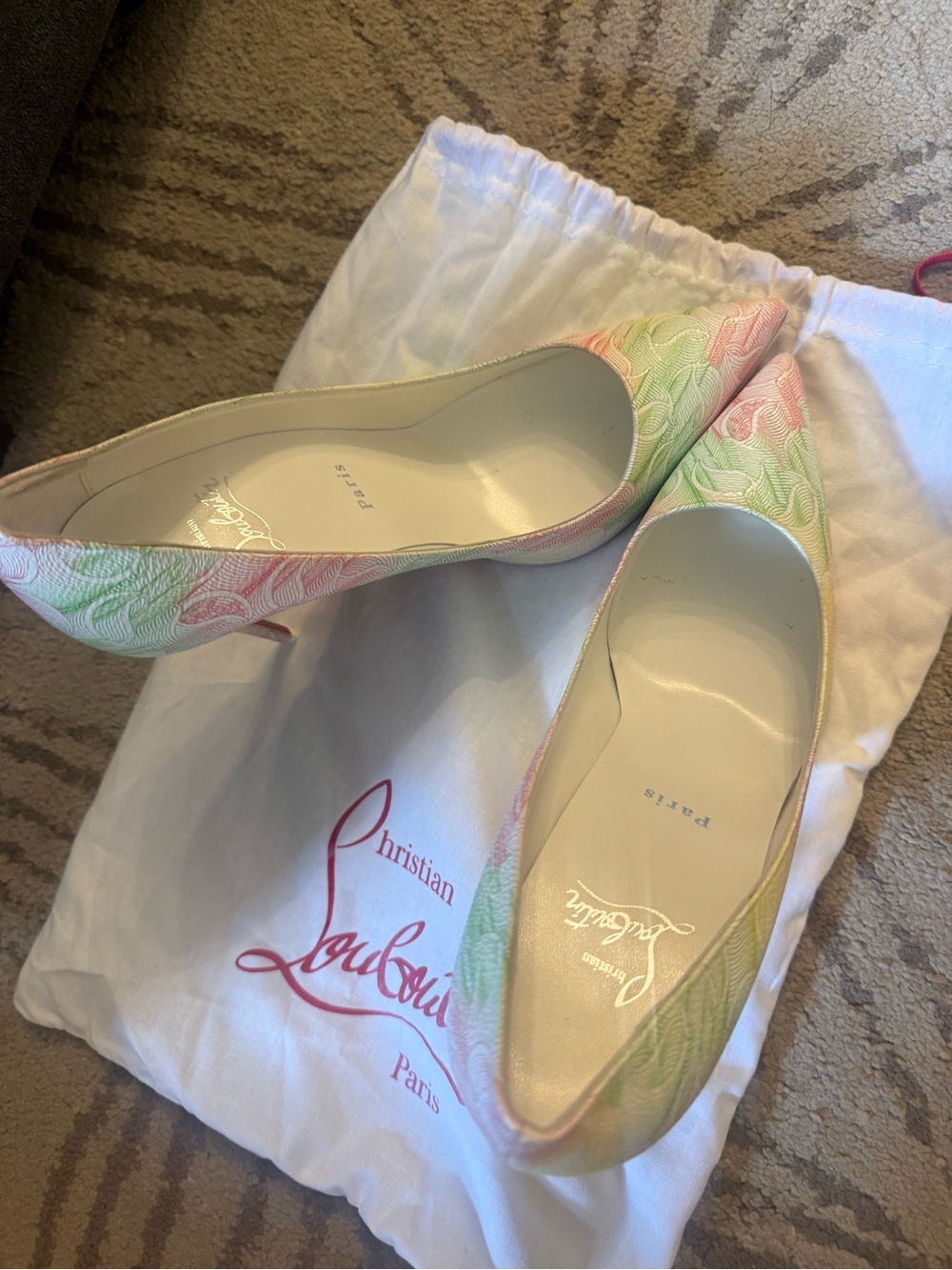 Christian Louboutin Pastel Pink & Pastel Green Pointed-Toe Flats